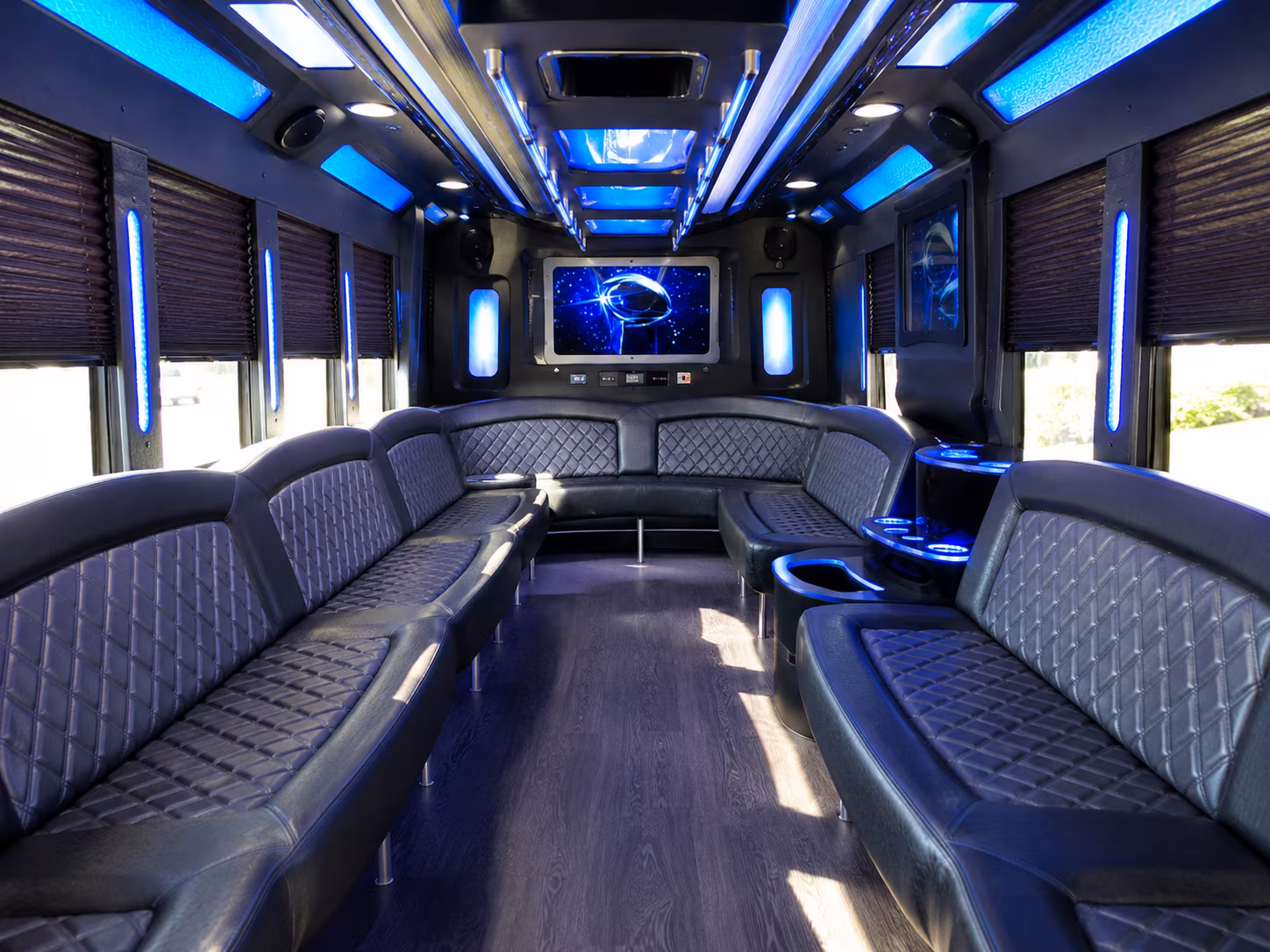 atlanta 28 passenger party bus inside